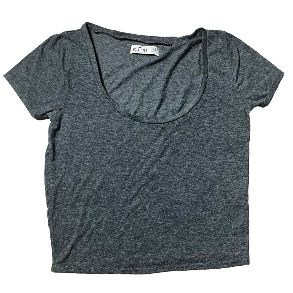 Hollister Dark Gray Scoop Neck Short Sleeve Crop Top Womens Medium